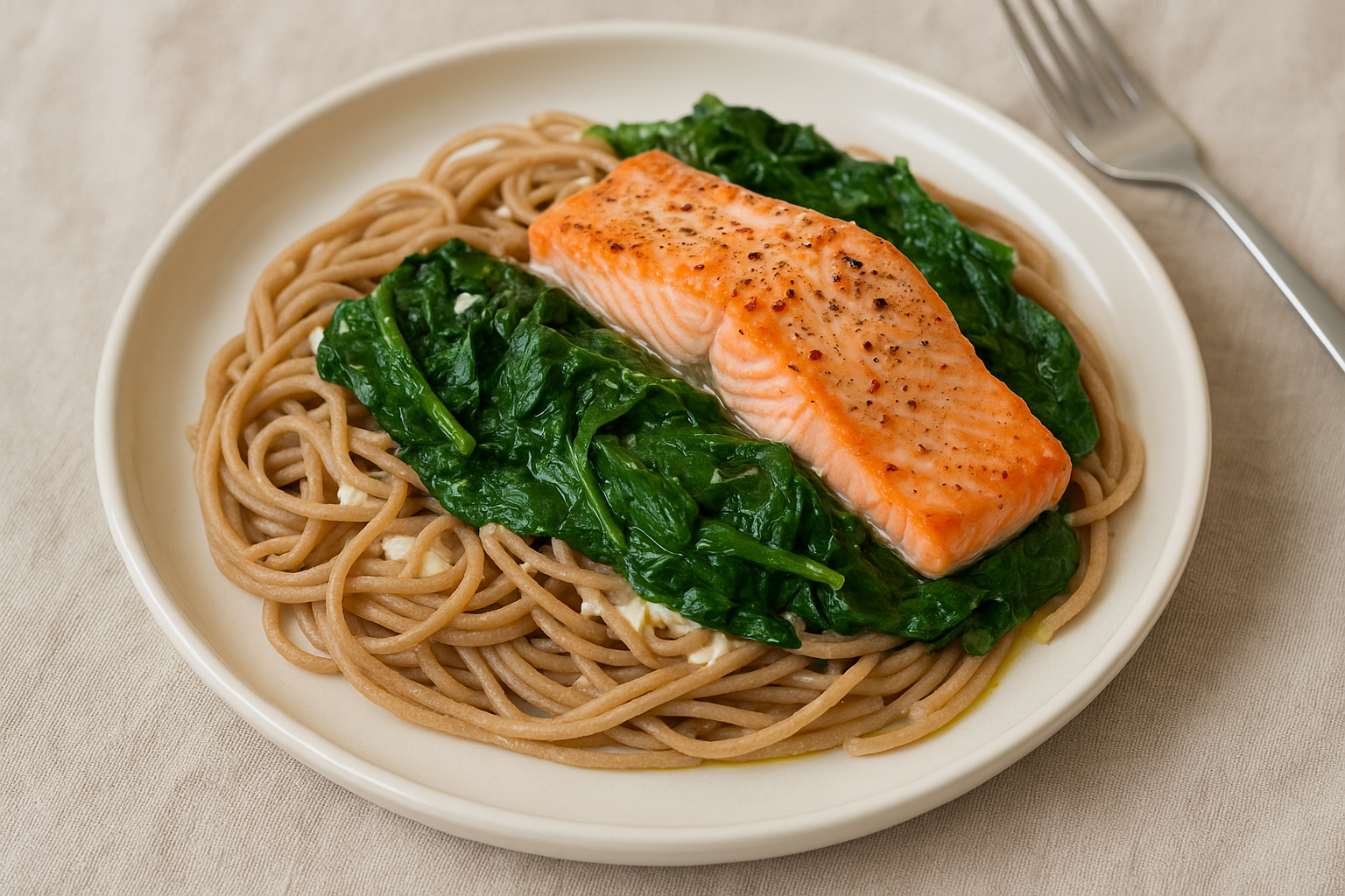 Idée repas rapide : Spaghetti aux épinards & saumon