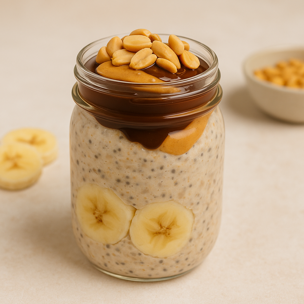 Idée petit-déjeuner : Overnight porridge banane & cacahuètes