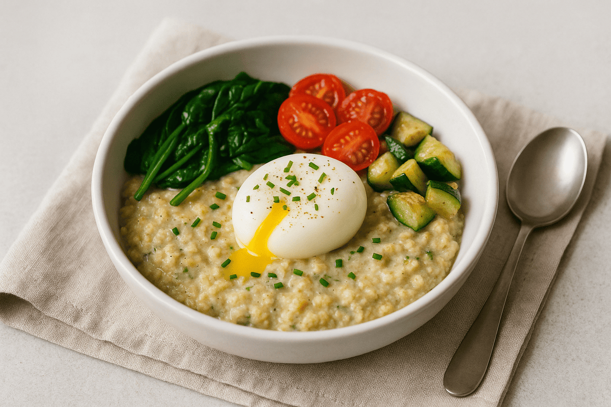 Idée petit-déjeuner : Porridge aux légumes et œuf mollet