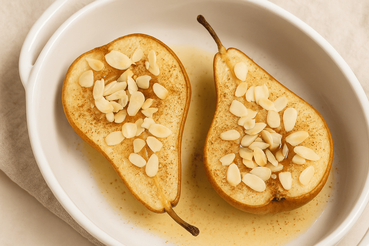 Idée dessert anti-inflammatoire : Poire au four cannelle & amandes