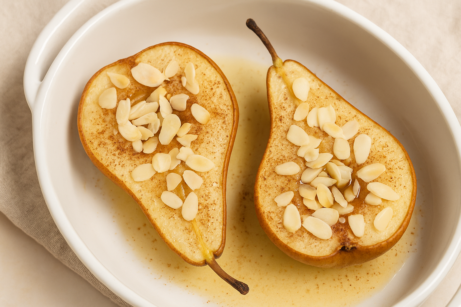 Idée dessert anti-inflammatoire : Poire au four cannelle & amandes