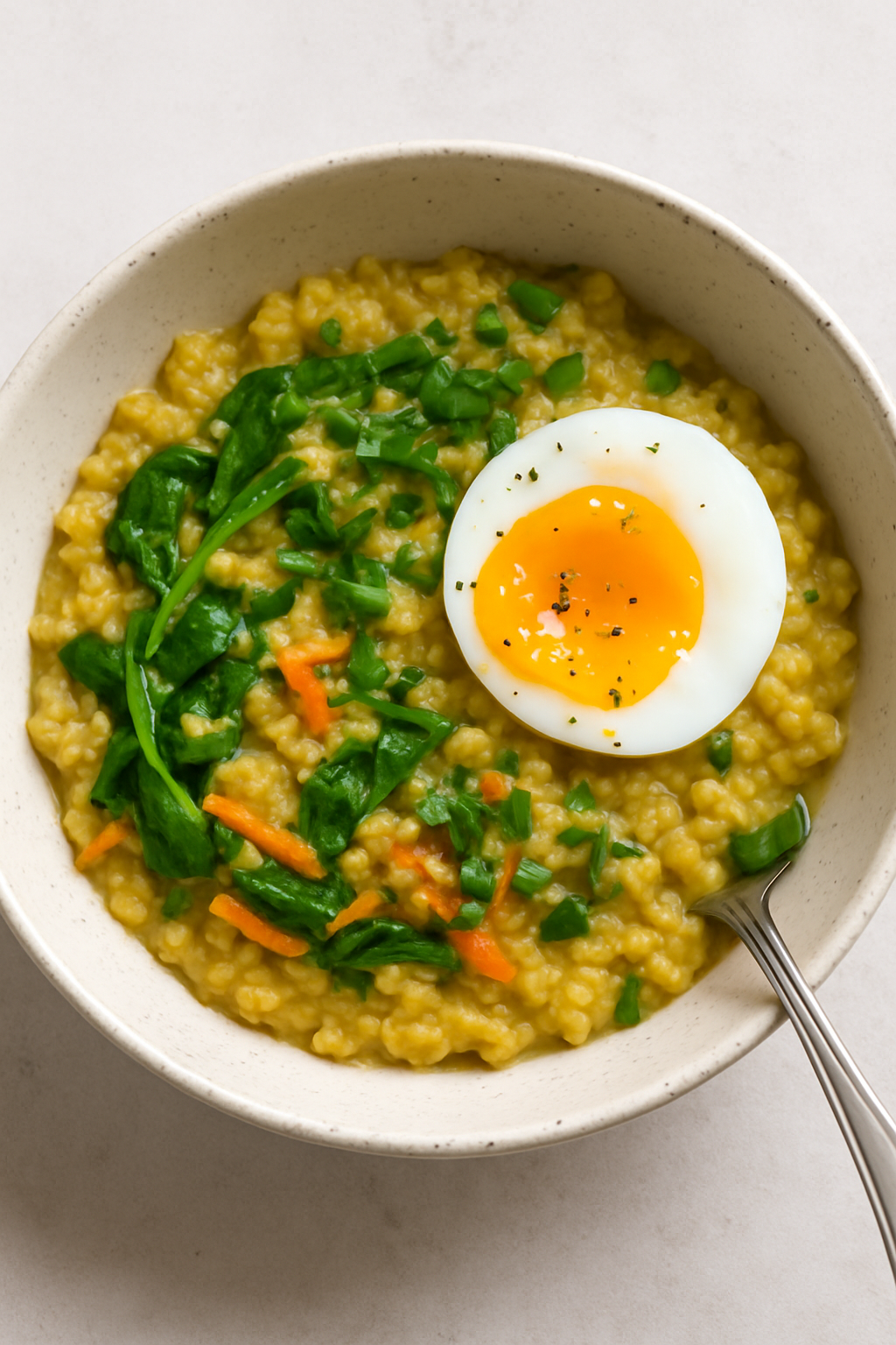 🥣 Petit-déjeuner salé : Porridge aux légumes et œuf mollet