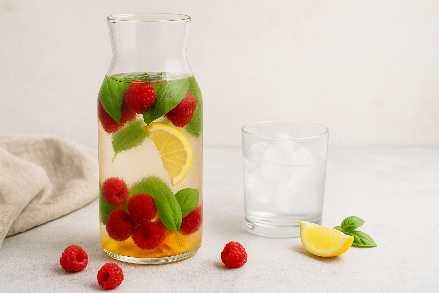 Idée boisson : Eau infusée framboise, basilic & curcuma