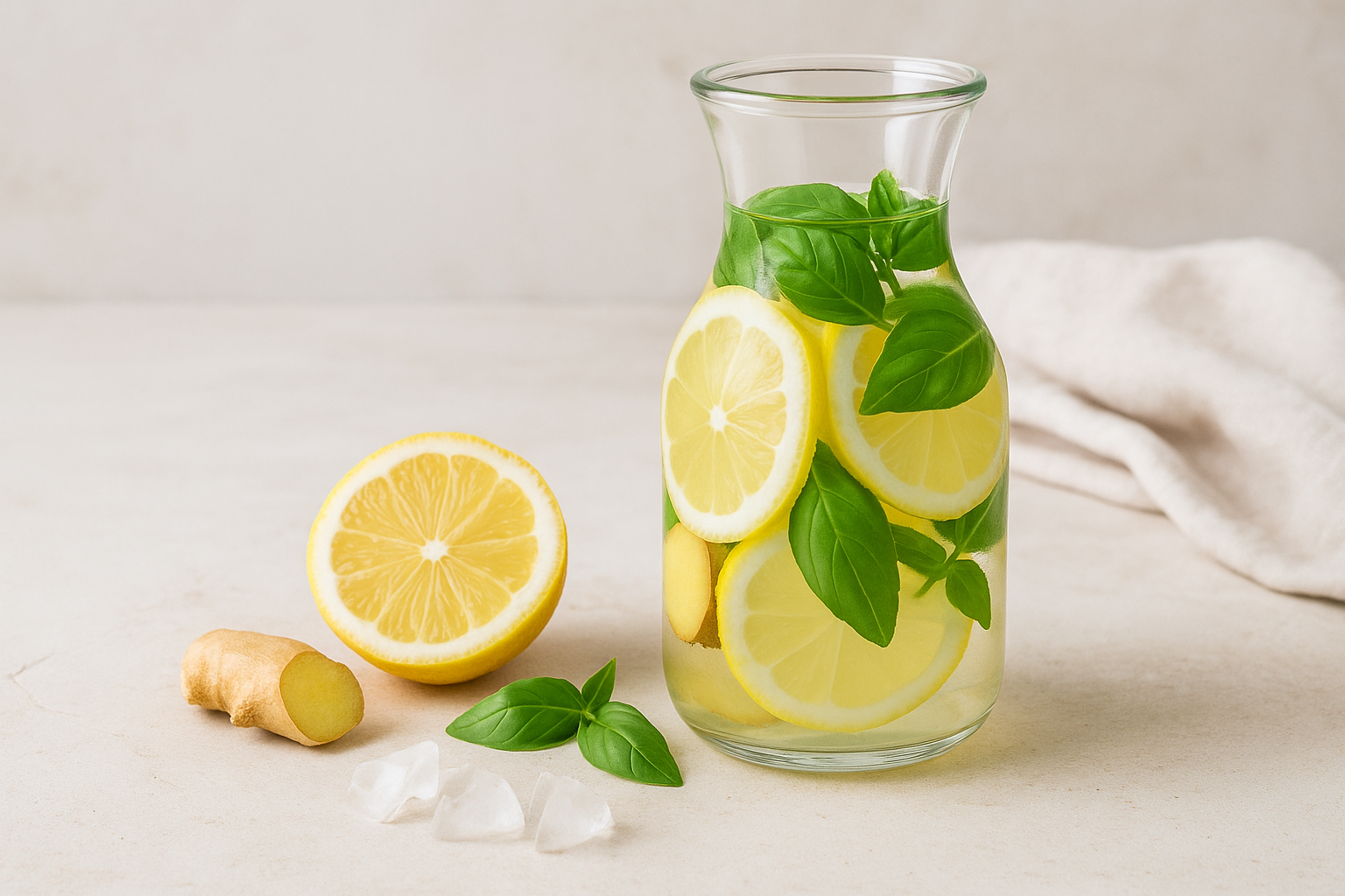Idée boisson : Eau aromatisée citron, gingembre & basilic