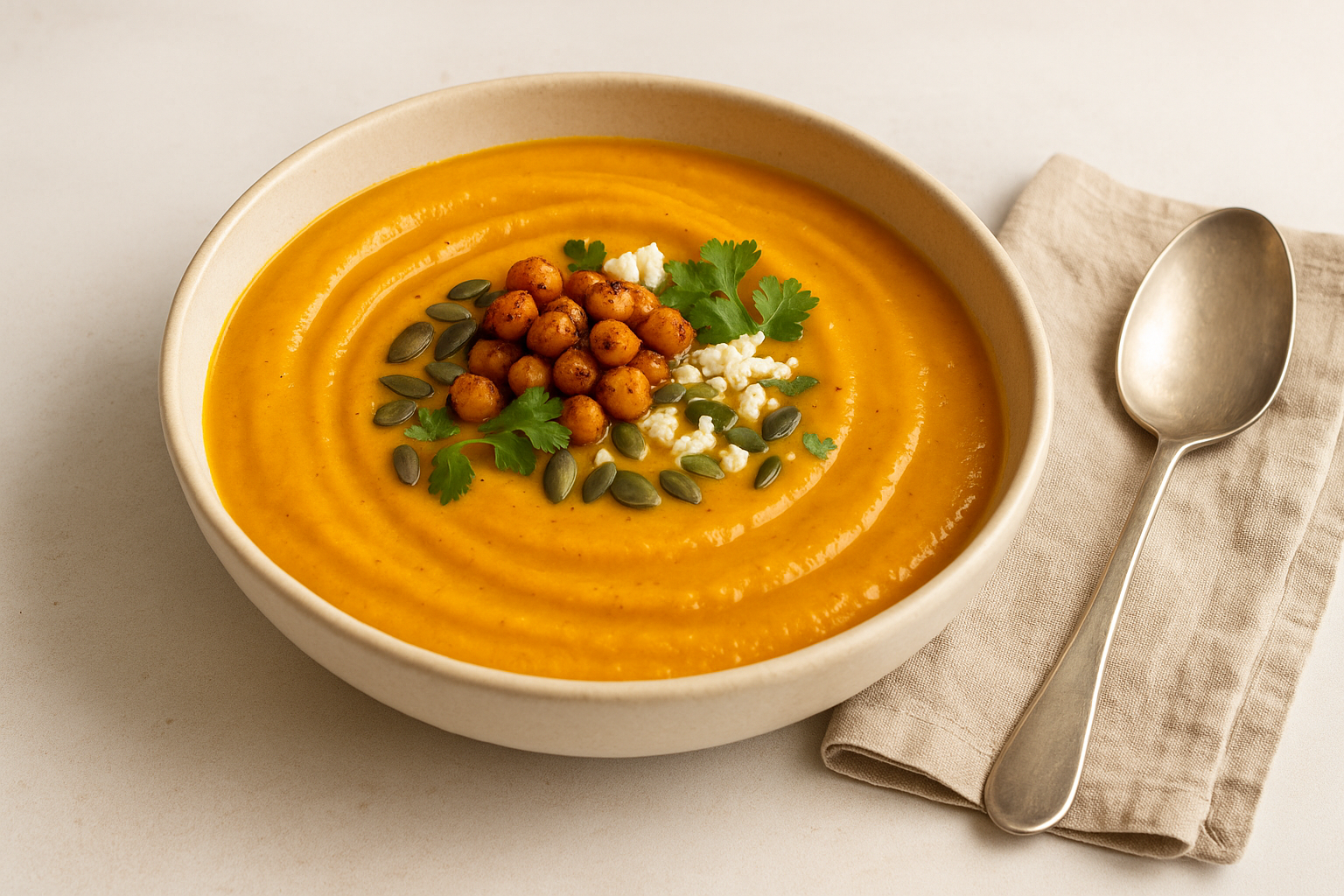 Idée repas : Velouté de Butternut et Pois Chiches Rôtis