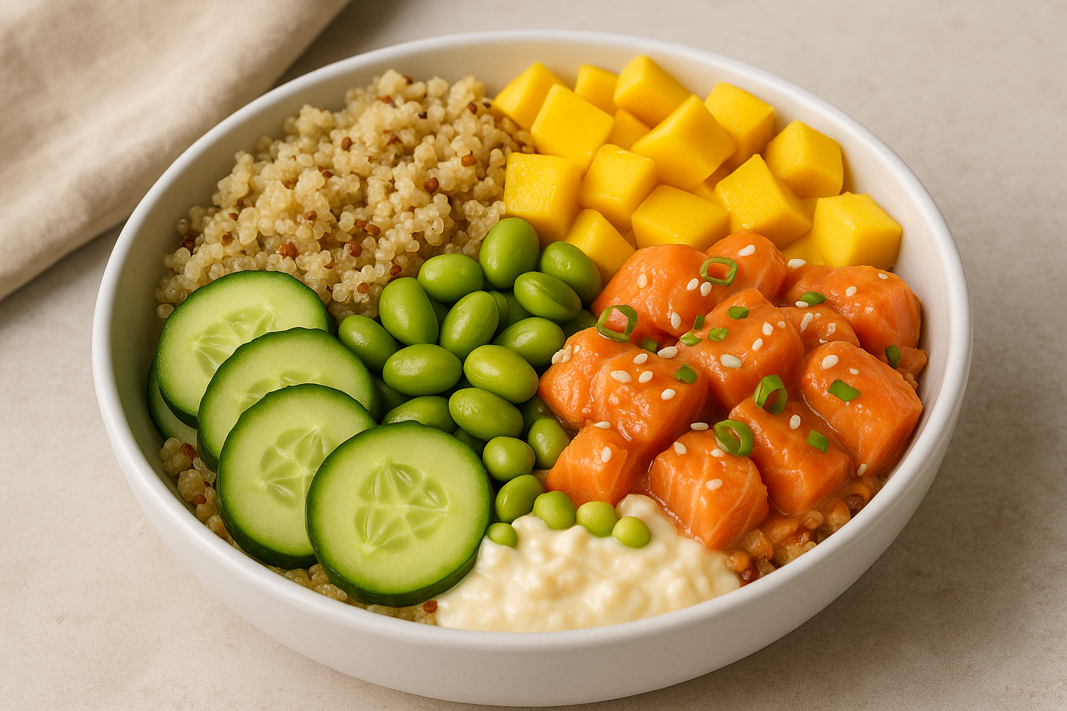 Idée repas : Poke bowl au saumon, quinoa et mangue