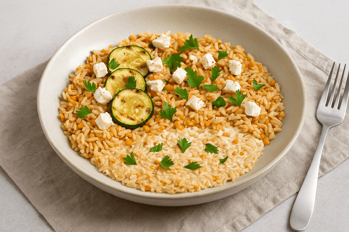 Idée repas : Salade de lentilles corail, courgettes grillées et feta