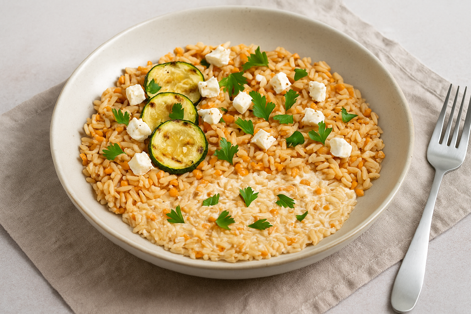 Idée repas : Salade de lentilles corail, courgettes grillées et feta